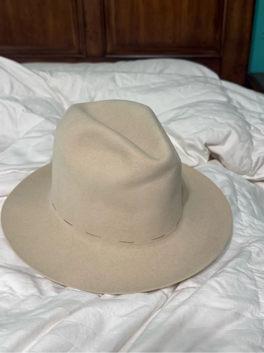 Noah Marion Tear Drop Braver Hat Fedora Flat Brim in Sahara Beige